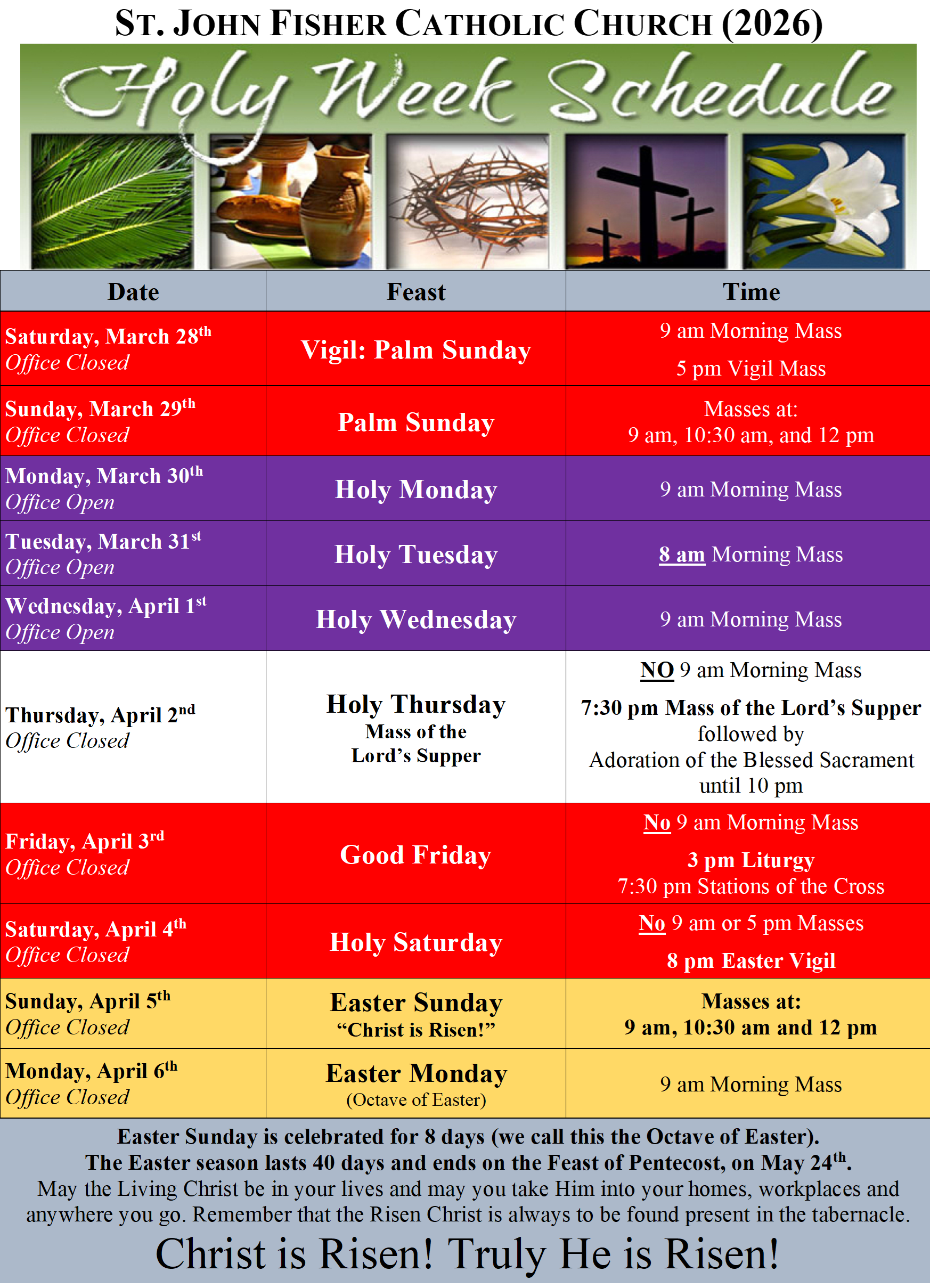 easter schedule 2026 sjf