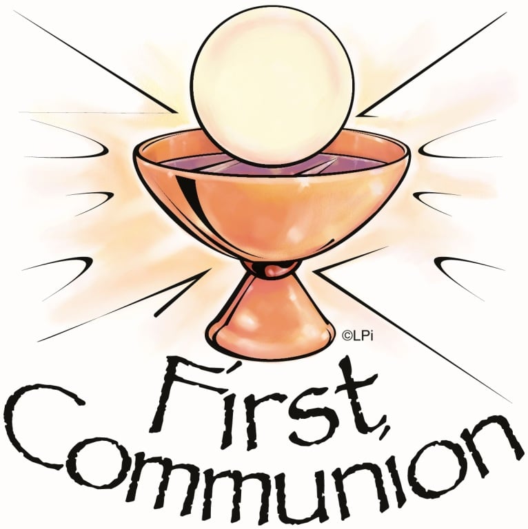 words First communion chalice and host