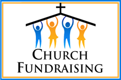 drawing of people holding up a church roof and words church fundraising