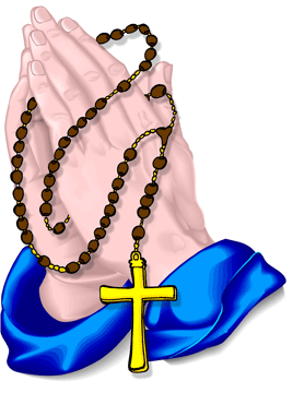 drawing of hands in a praying position holding the rosary
