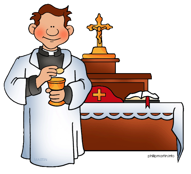 cartoon priest celebrating holy communion