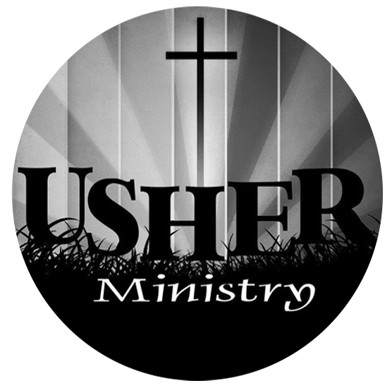 words usher ministry with a cross
