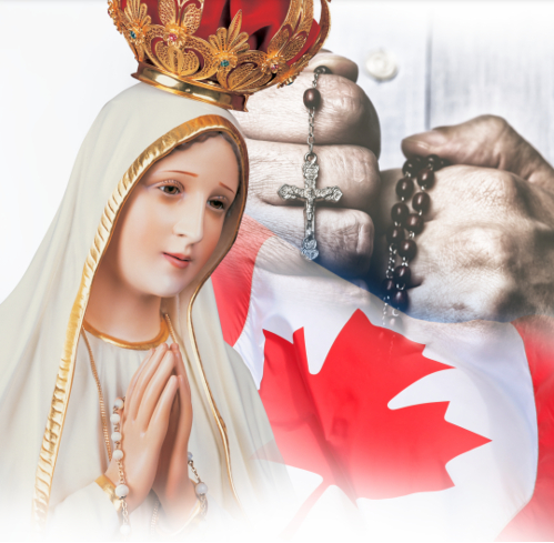 picture of statue of Mary, Canada flag and rosary