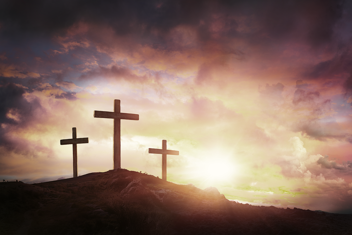 image of 3 crosses on a hill