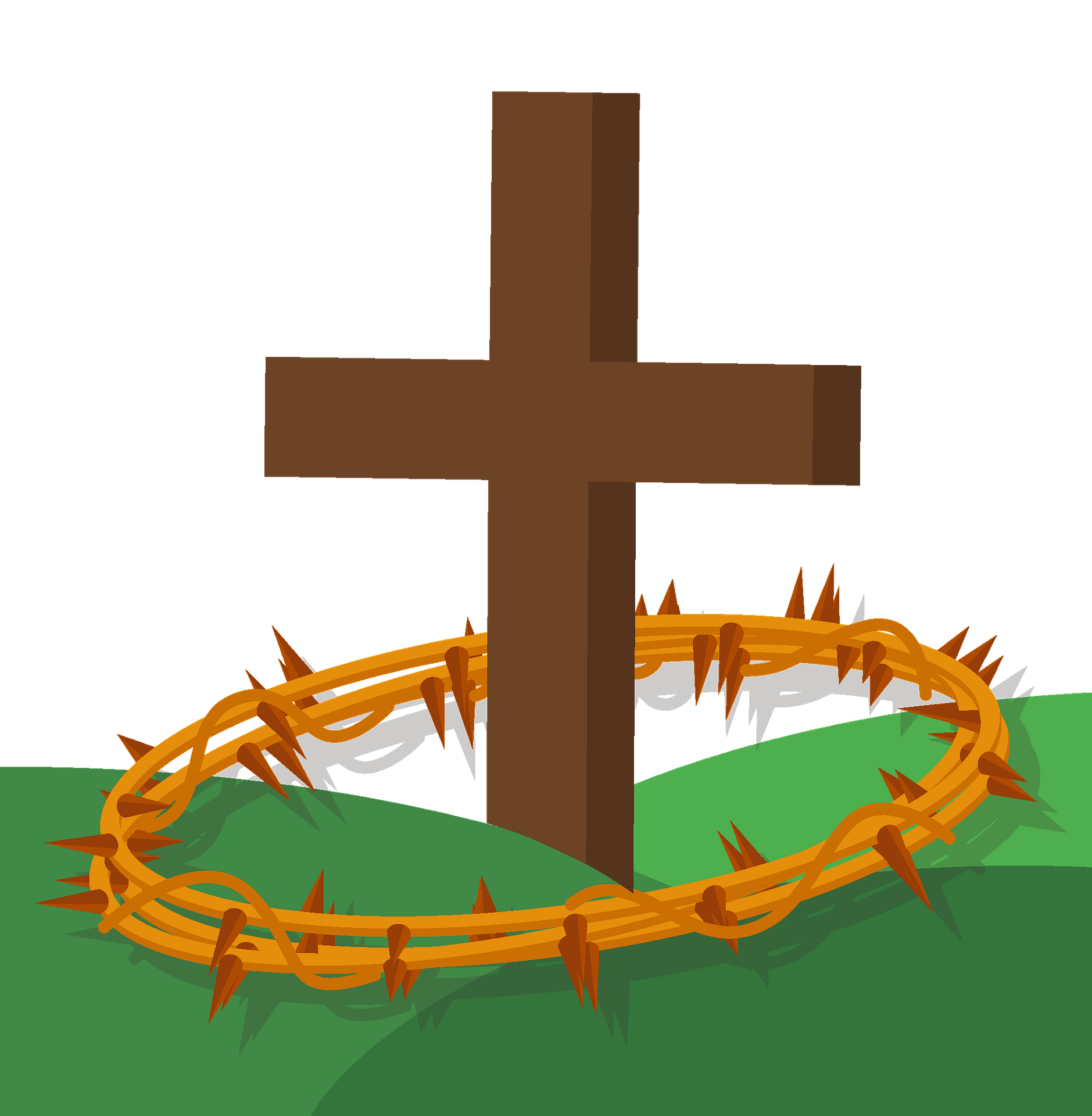 clipart of cross in the center with a crown of thorns around it on a grassy field