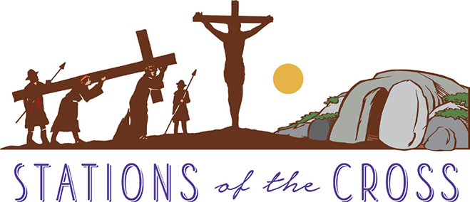 shadow clipart of Simon carrying the cross for Jesus, a soldier with a spear, Jesus on the cross, sun shining over the empty tomb