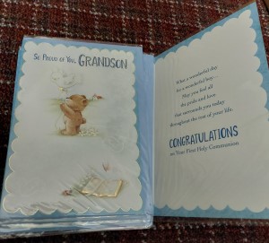 First Communion card grandson $1 each