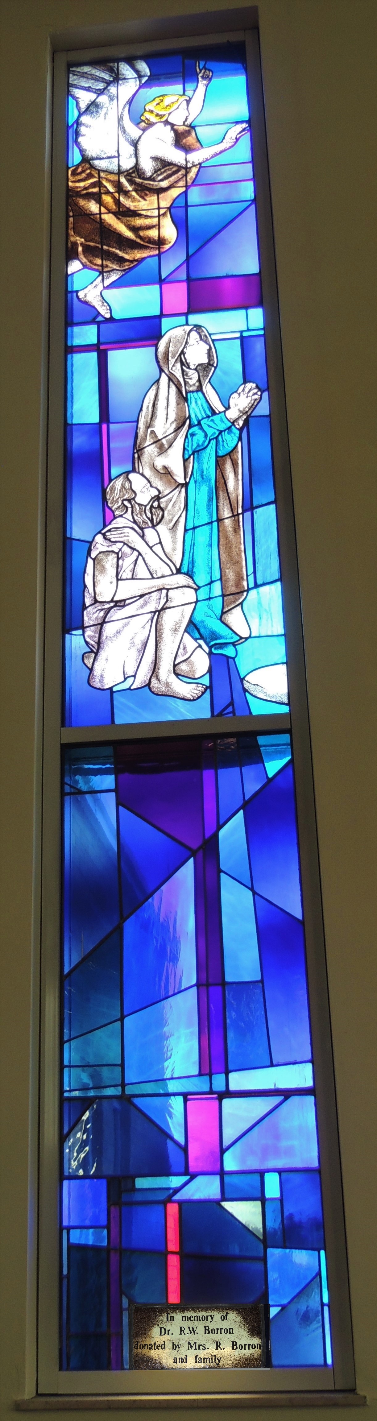 Mary Magdalene & Simon of Cyrene & angel - stained glass window