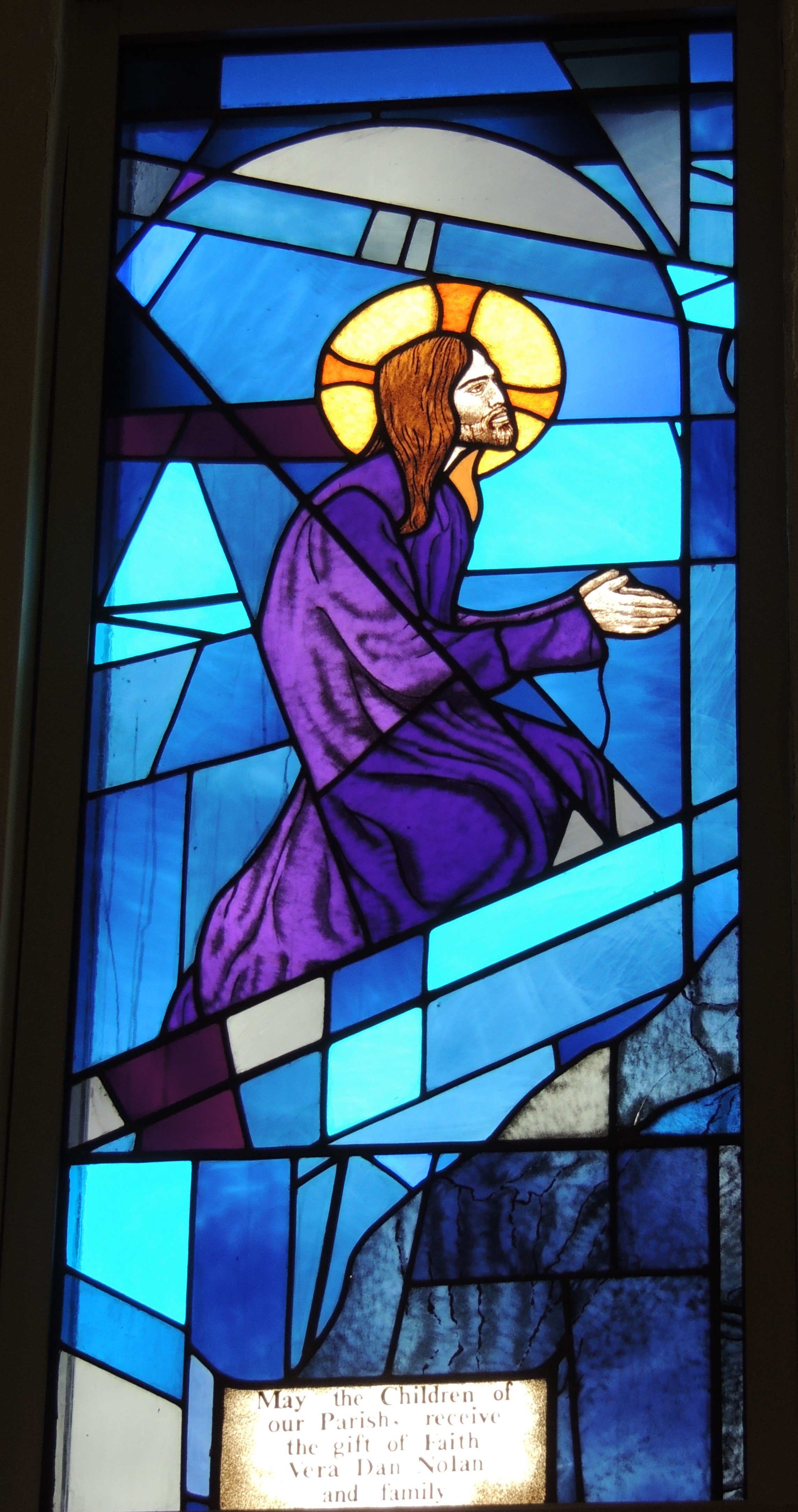 Jesus kneeling and praying - stained glass window